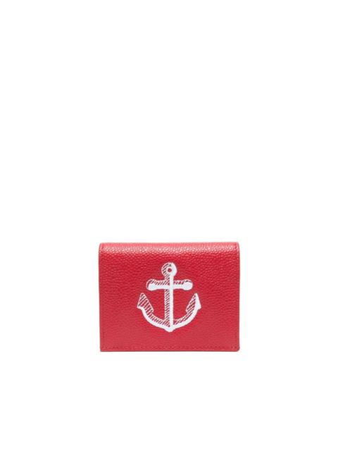 Anchor-embroidered leather cardholder