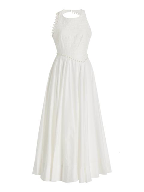 Florence Pearl-Trimmed Cotton Midi Dress ivory