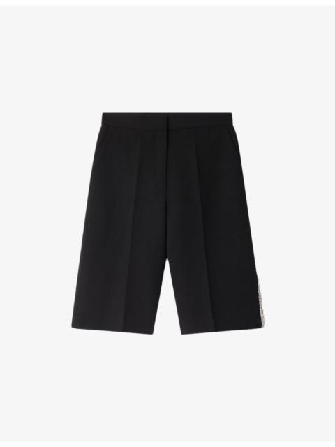 Rhinestone-Stripe Straight-Leg Woven Bermuda Shorts