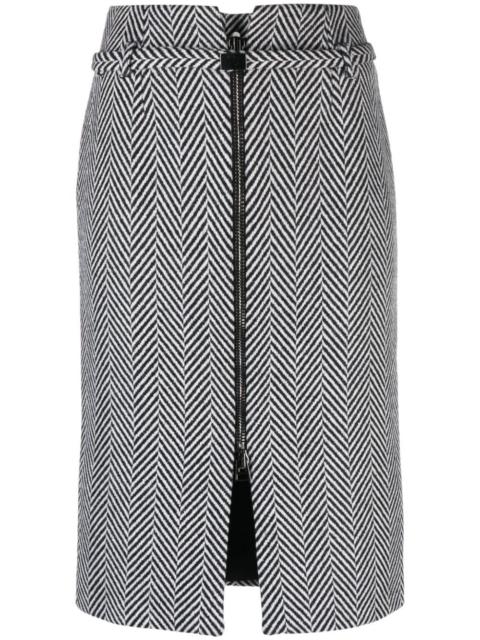 chevron-pattern midi pencil skirt