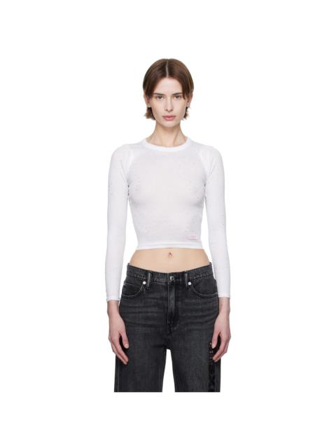 White Crystal Hotfix Long Sleeve Crewneck T-shirt