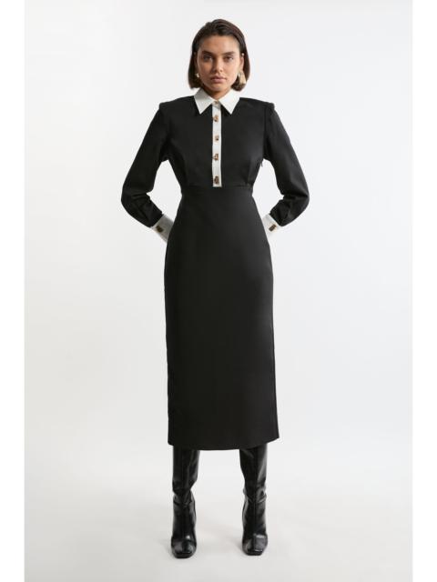 Petite Techno Cotton Woven Maxi Shirt Dress With Gold Clasps