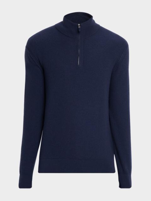 Men's Cashmere Waffle-Knit Quarter-Zip Sweater