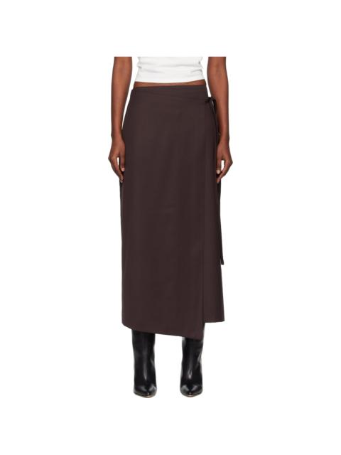 Brown Wool Wrap Midi Skirt