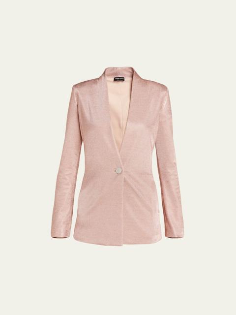 Metallic Bonded Jersey One-Button Blazer