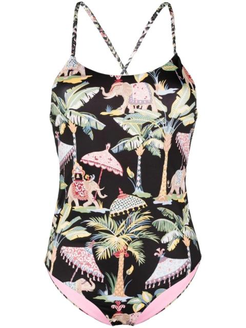 jungle-print tie-fastened swimsuit