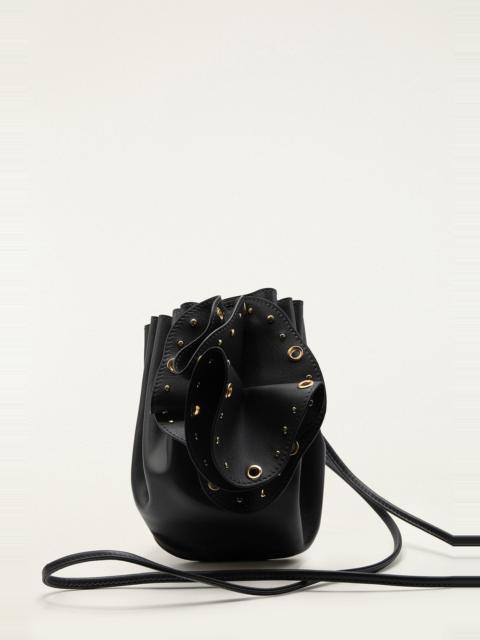Black Leather Studded Crossbody Flower Bag