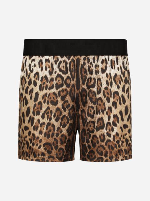 Leopard-print silk shorts