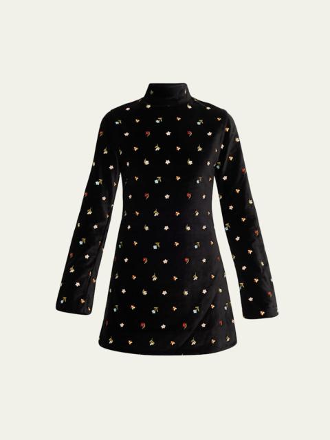 Romy Long-Sleeve Floral Velvet Mini Dress