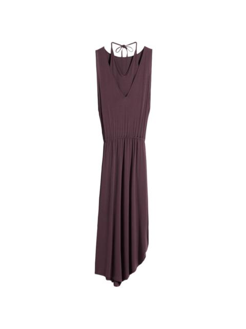draped V-neck midi dress