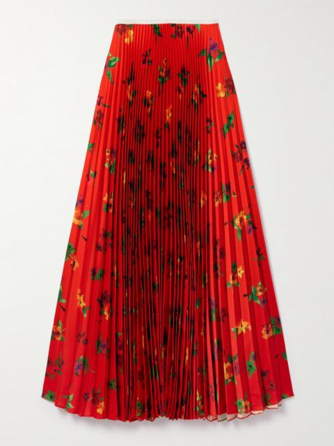 Sunray Pleated Floral-print Satin Maxi Skirt