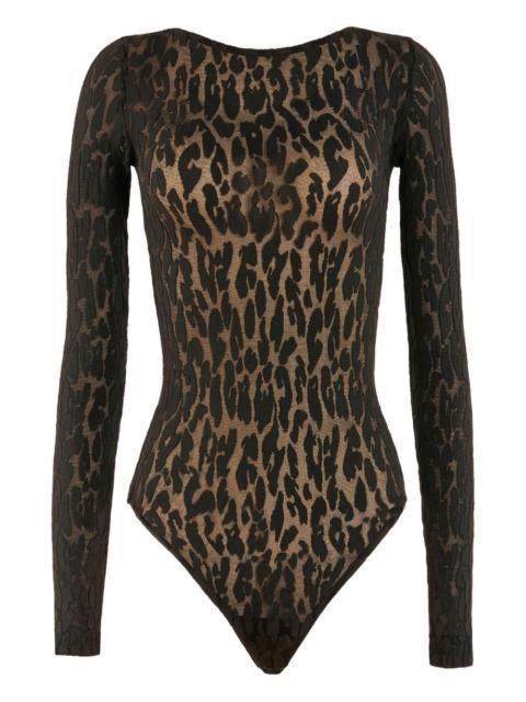 leopard-print long-sleeve bodysuit
