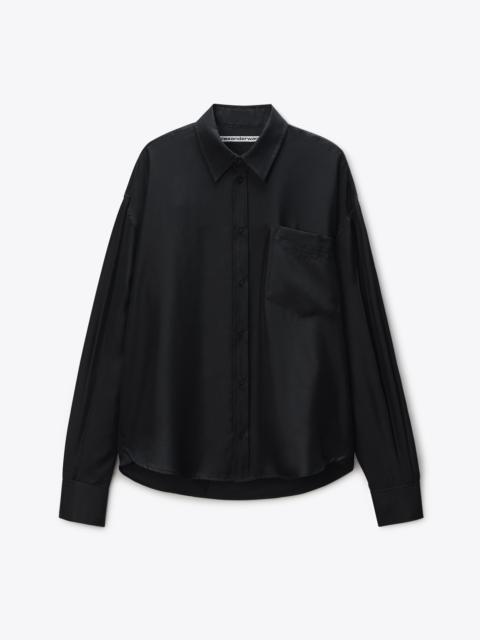 Black Silk Slashed Sleeve Shirt