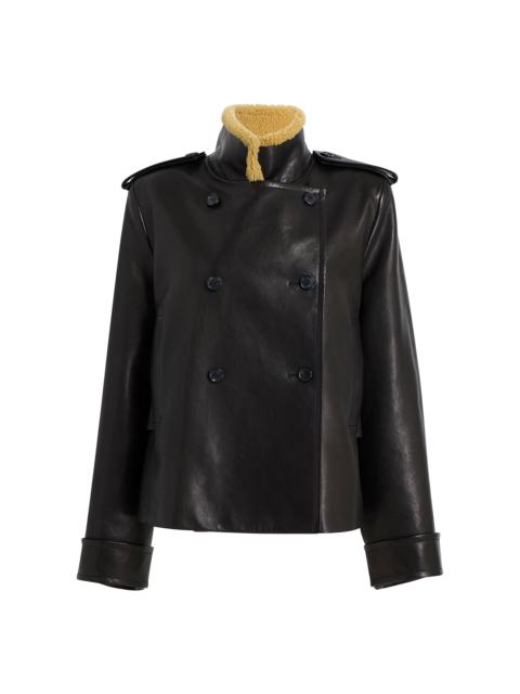 Dean Shearling-Collar Leather Jacket black