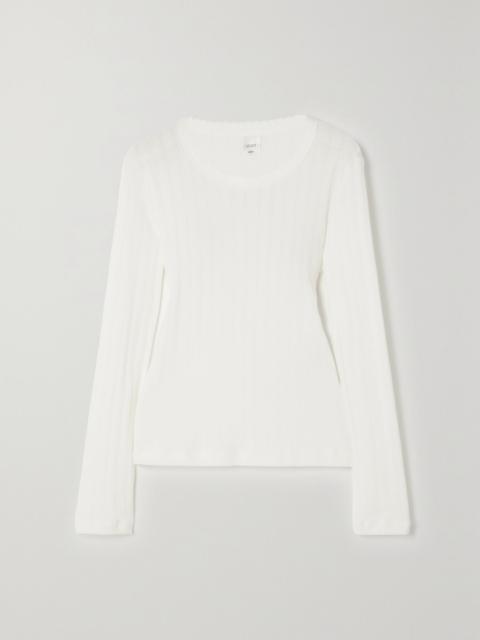 Pointelle-knit cotton-jersey top White