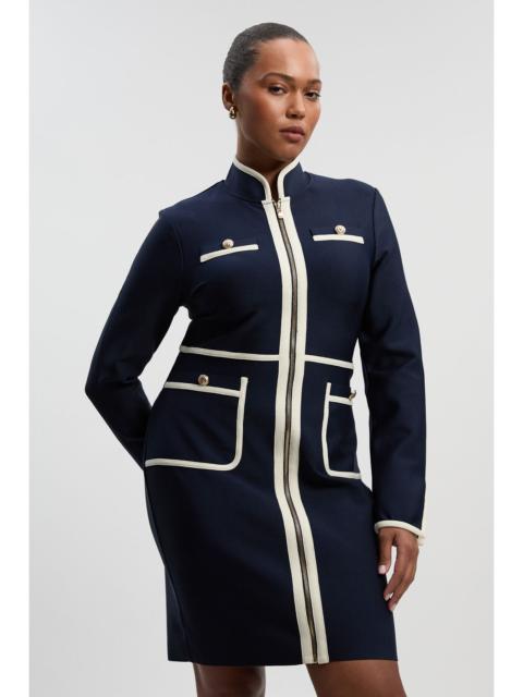 Plus Size Figure Form Bandage Knit Piping Detail Military Dress