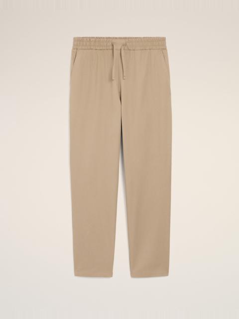 BEIGE COTTON ELASTICATED WAIST TROUSERS