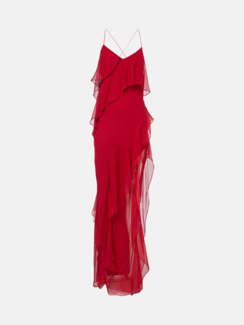 Ruffled silk chiffon gown