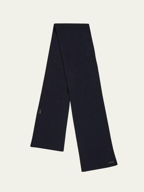 Men's Cashmere Rib Leather-Label Scarf