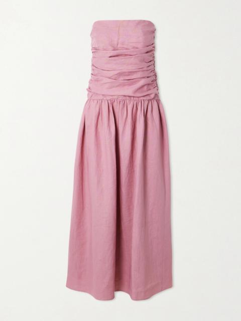 Sacha Ruched Pleated Linen Maxi Dress