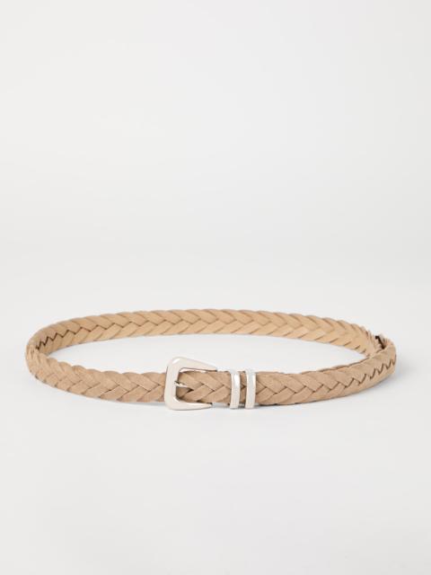 Reversed calfskin braided belt with tip