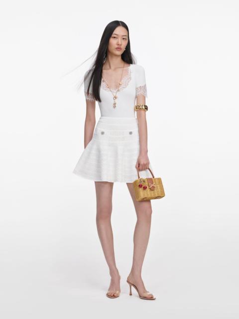 White Pointelle Knit Mini Skirt