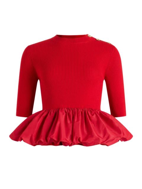 RUFFLE HEM RIBBED JUMPER IN WOOL AND FAILLE