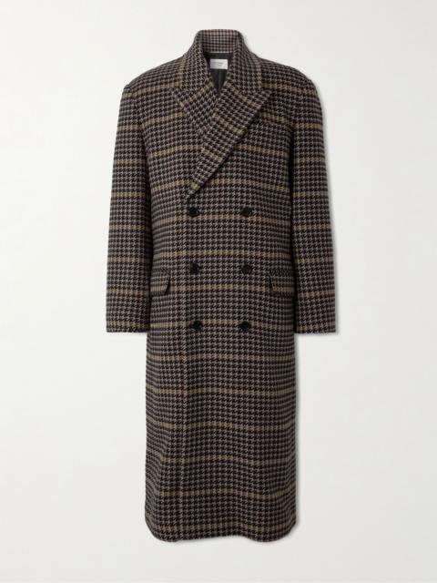 Double-Breasted Houndstooth Wool Coat Black