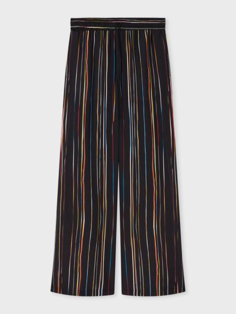 Women's Dark Navy Pinstripe 'Signature Stripe' Wide-Leg Trousers
