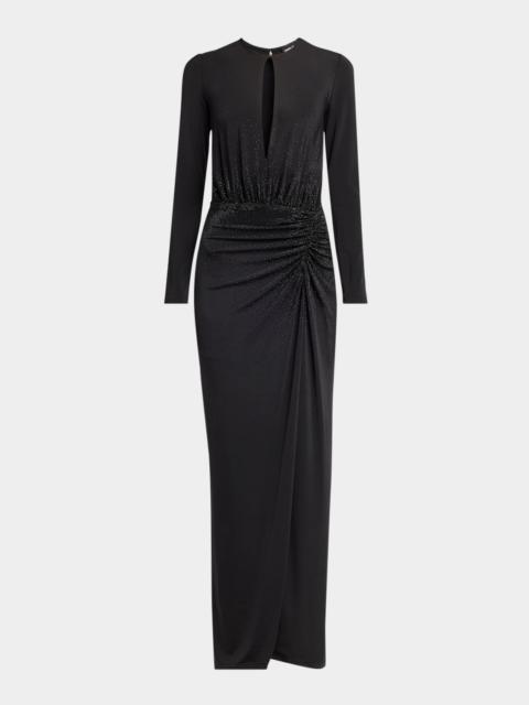 Keyhole Long-Sleeve Crystal Draped Jersey Gown
