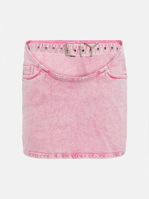 Belted denim miniskirt