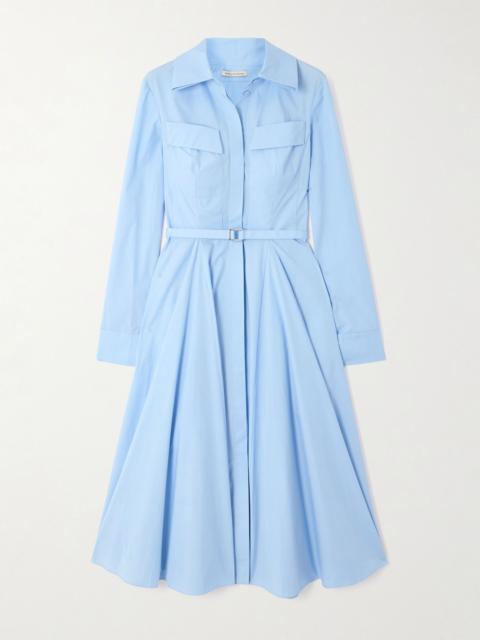 Pleated cotton-poplin midi dress Light blue