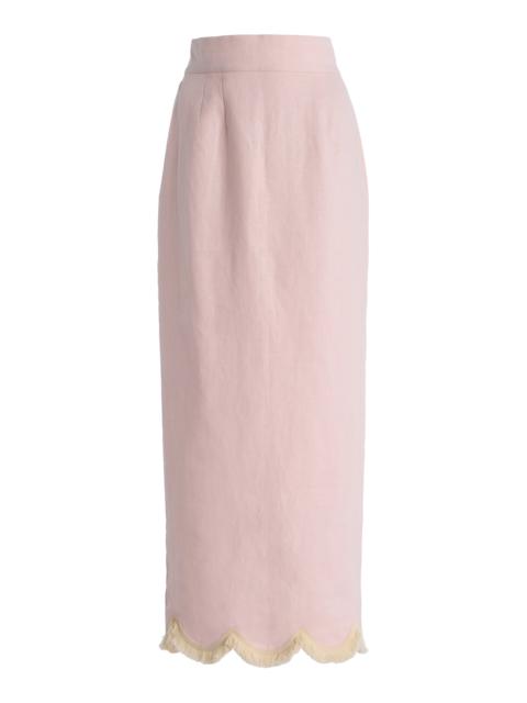 Exclusive Essie Fringed Linen Maxi Column Skirt pink