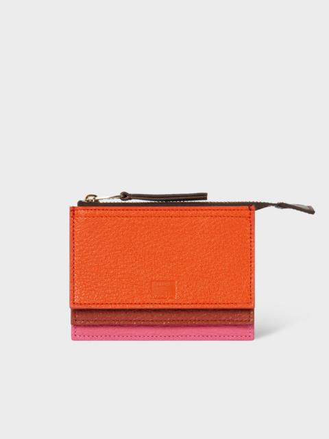 Orange Leather Concertina Card Holder Pouch