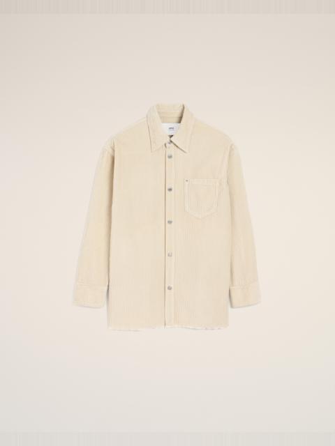 WHITE COTTON CORDUROY SIDE SLIT OVERSHIRT