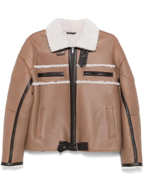 shearling-detail leather jacket
