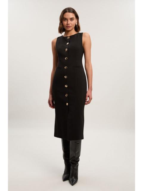 Compact Essential Button Pencil Midi Dress