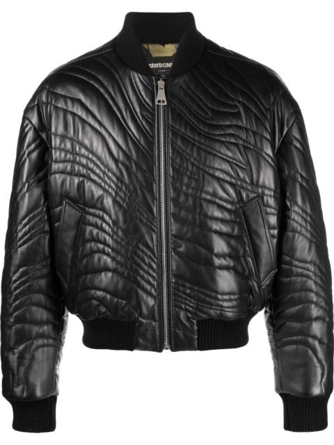 stripe-quilted leather bomber jacket