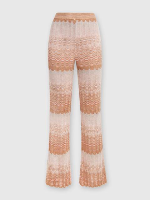 Straight trousers with glare-patterned zig zag lamé