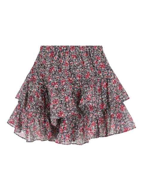 floral-print ruffled mini skirt