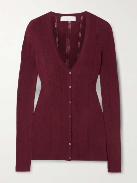 Lillian pointelle-knit wool cardigan