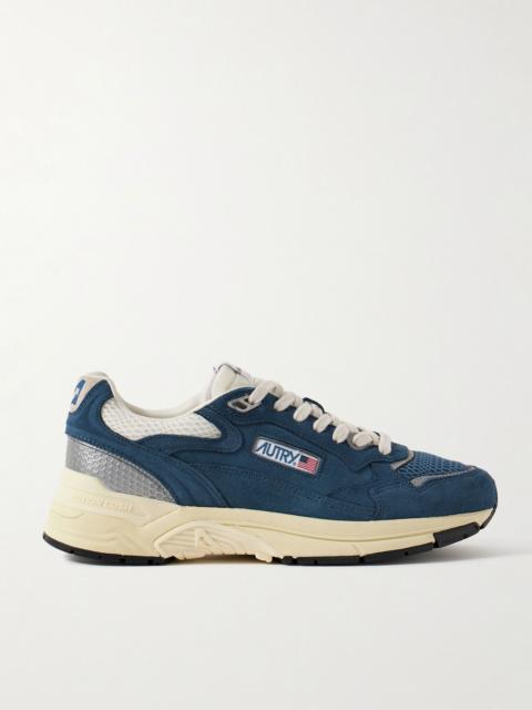 Hyperway Leather-Trimmed Suede and Mesh Sneakers Blue