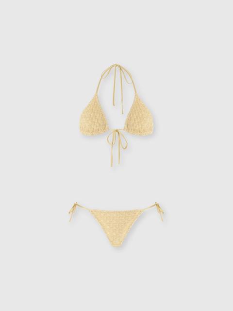 Triangle bikini in lamé viscose with raschel workmanship