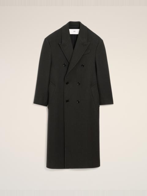 BLACK WOOL DOUBLE BREASTED LONG COAT