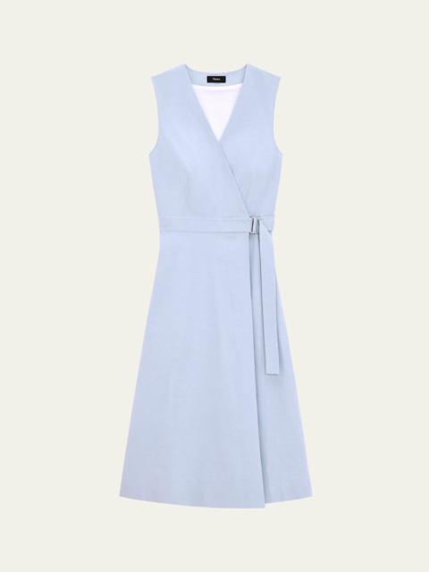 A-Line Crunch Linen Wrap Dress