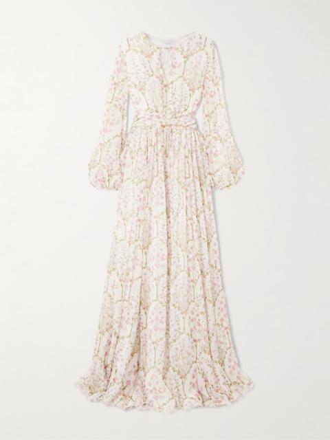 Belted floral-print silk-georgette gown Ivory