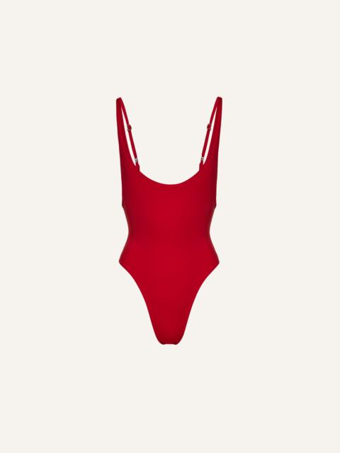 Scoop neck swimsuit in red
