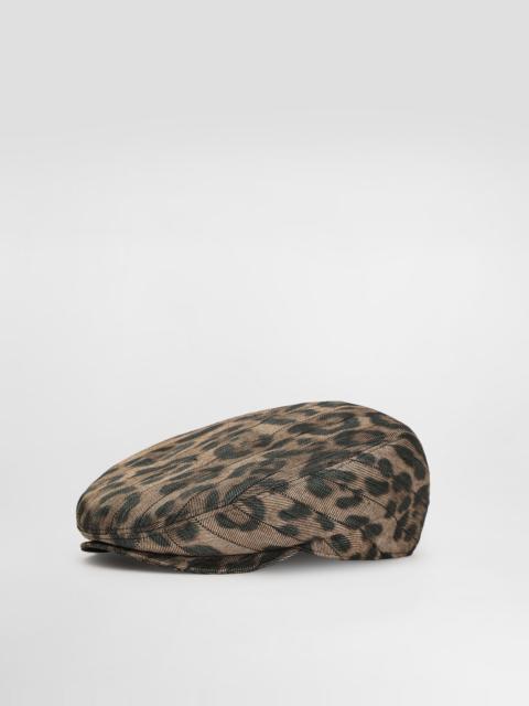 Leopard-print jacquard flat cap