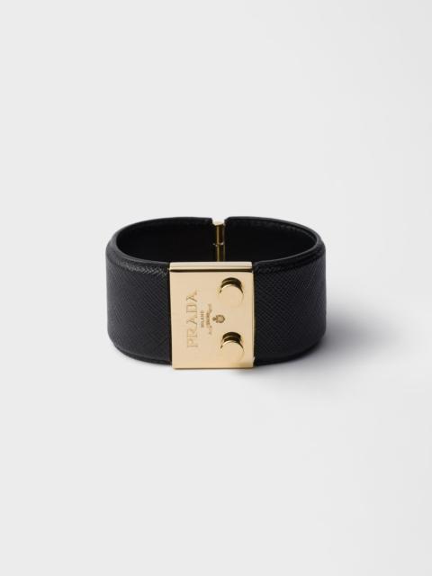 Metal and Saffiano leather bracelet
