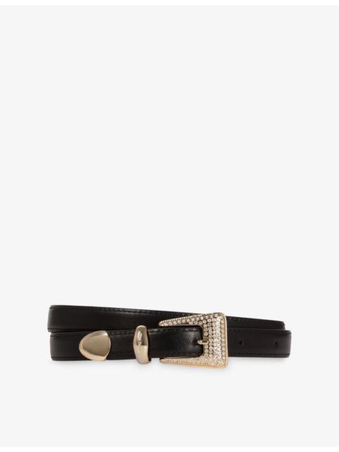 Rhinestone-Embellished Western Buckle Leather Belt